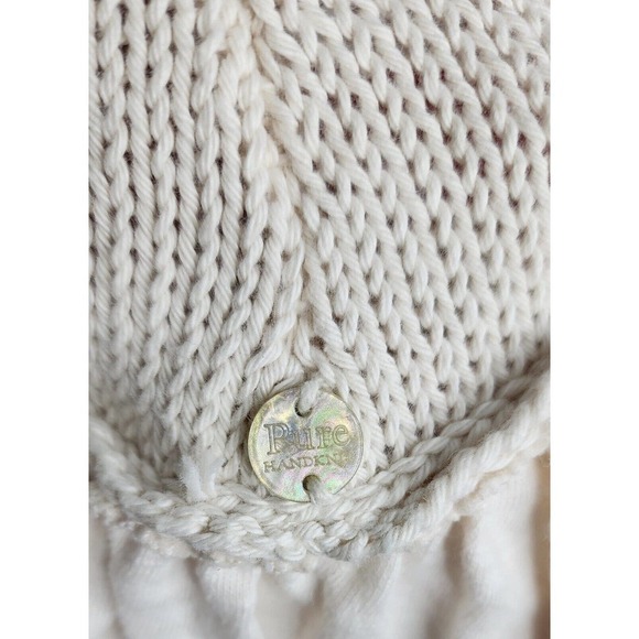 Pure Handknit Cotton Long Cardigan Front Tie Creme Boho Sweater Size S/M - Picture 7 of 9